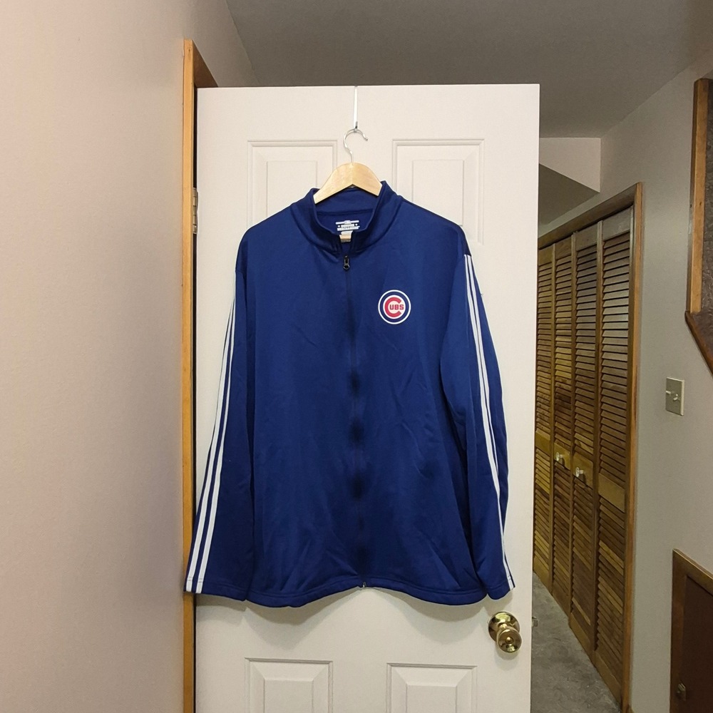 MLB Chicago Cubs Mens 2XL Royal Blue Full Zip Track Jacket Side Stripes Athletic